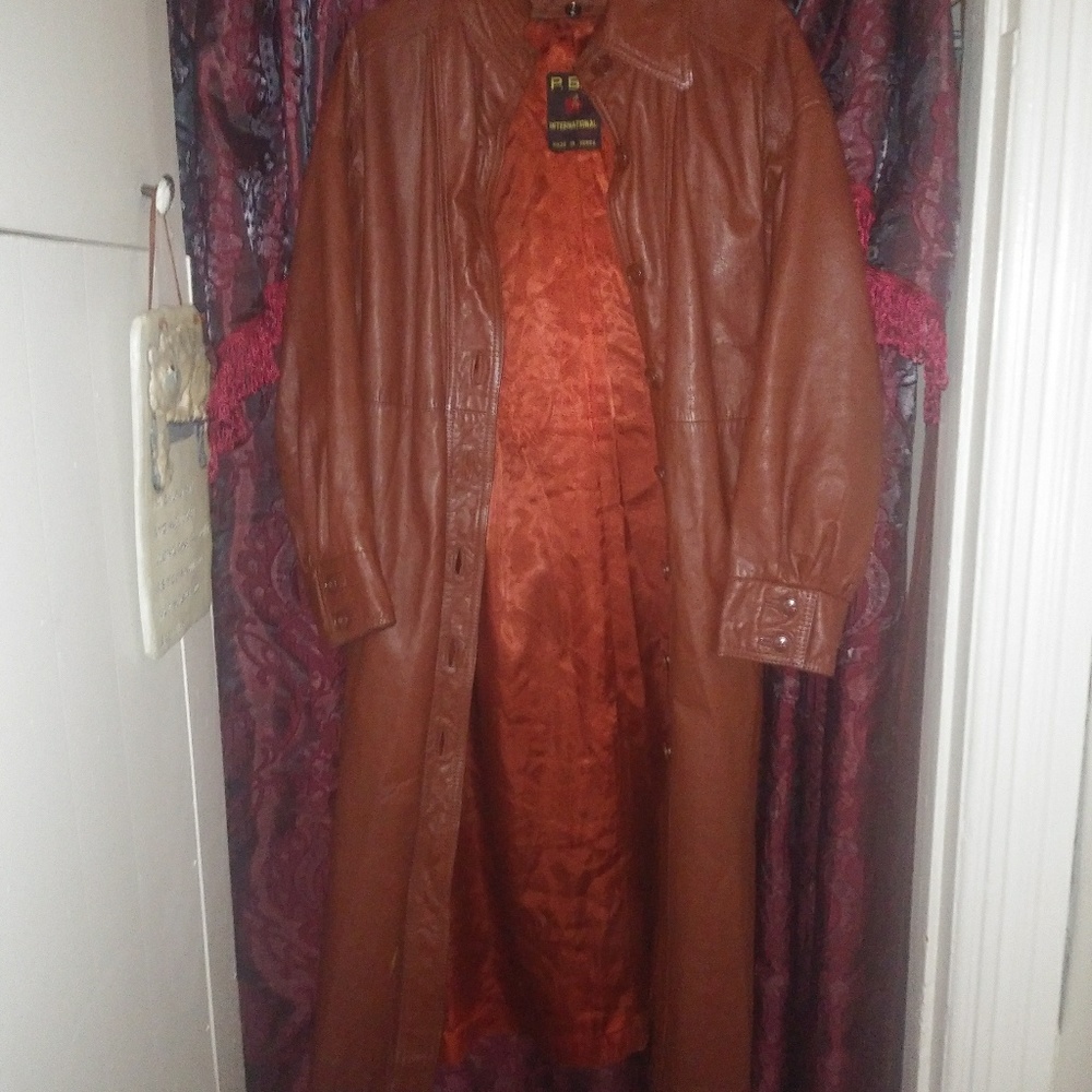 P.B.D full length leather jacket